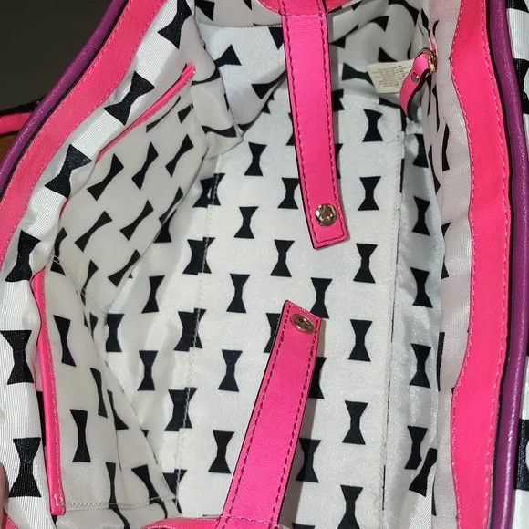 Like New Kate Spade Purple and Barbie Pink Satchel Crossbody Leather Bag - Picture 7 of 17